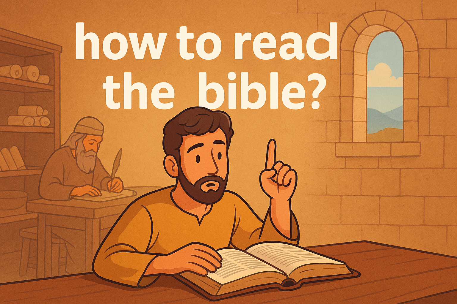 Cartoon illustration representing how to read the bible