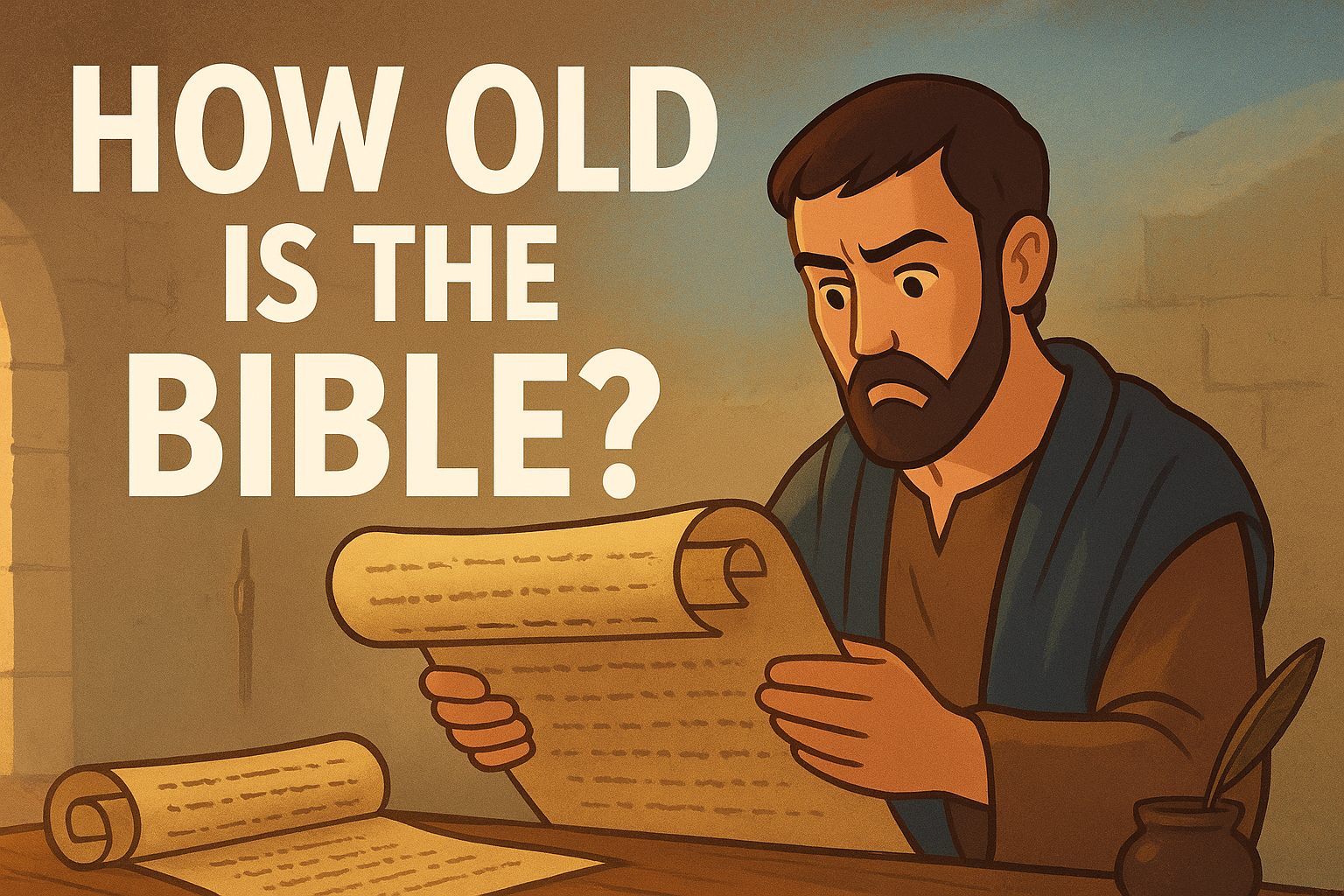 Cartoon illustration representing how old is the bible
