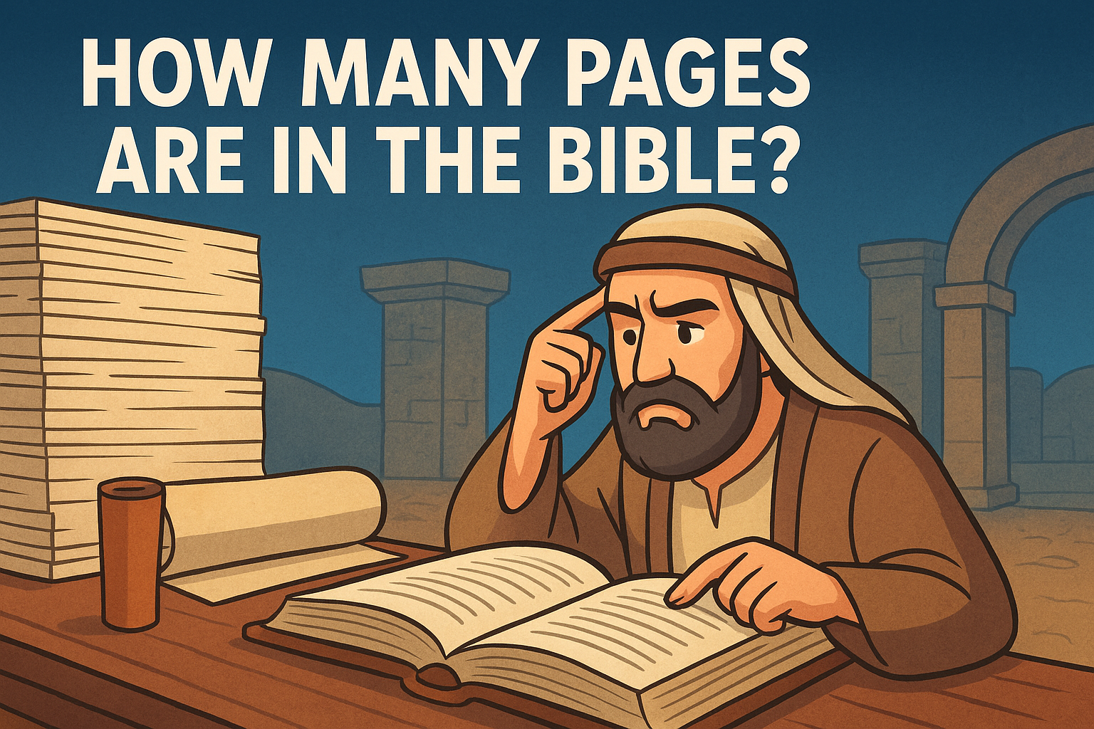 Cartoon illustration representing how many pages are in the bible
