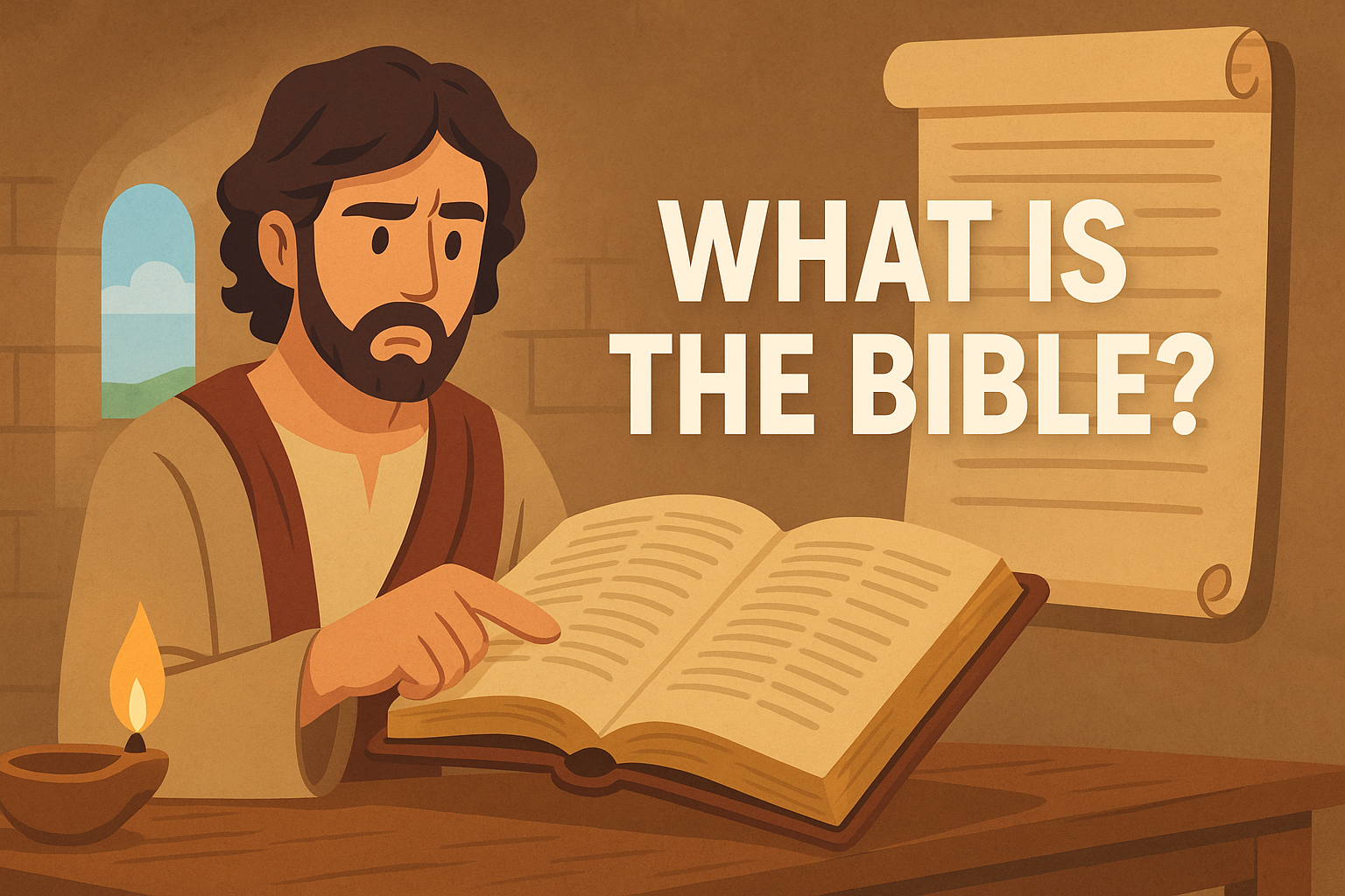 Cartoon illustration representing what is the bible