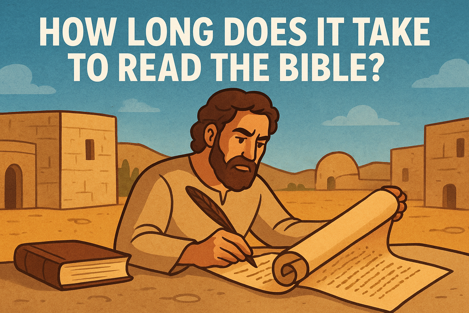 Cartoon illustration representing how long does it take to read the bible
