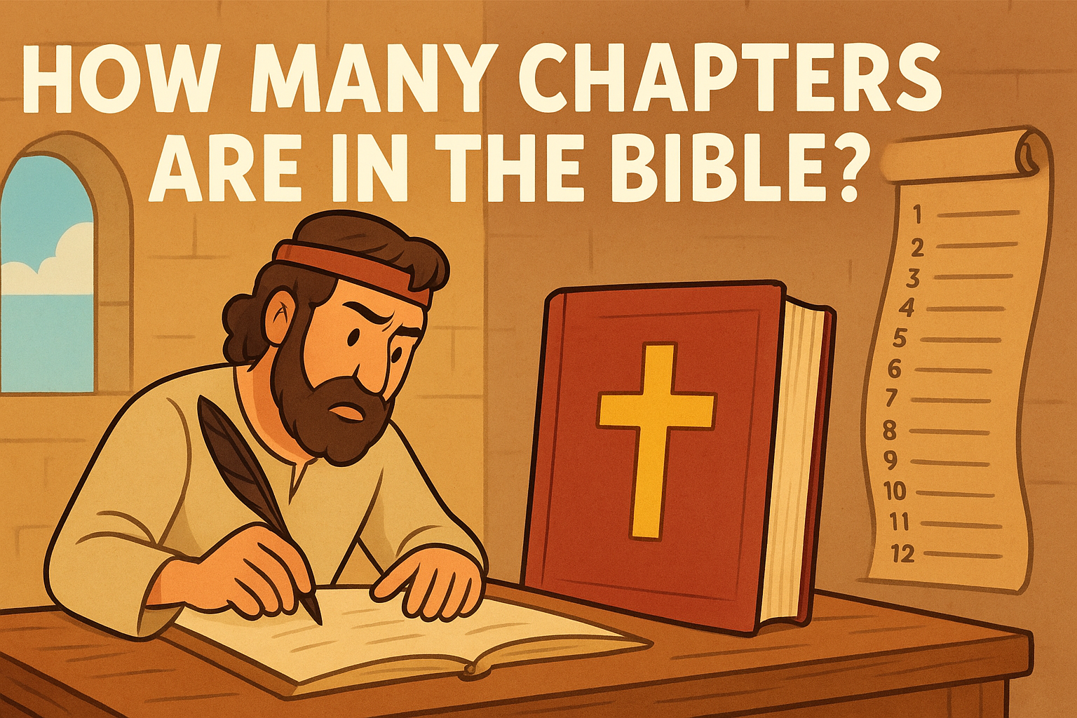 Cartoon illustration representing how many chapters are in the bible