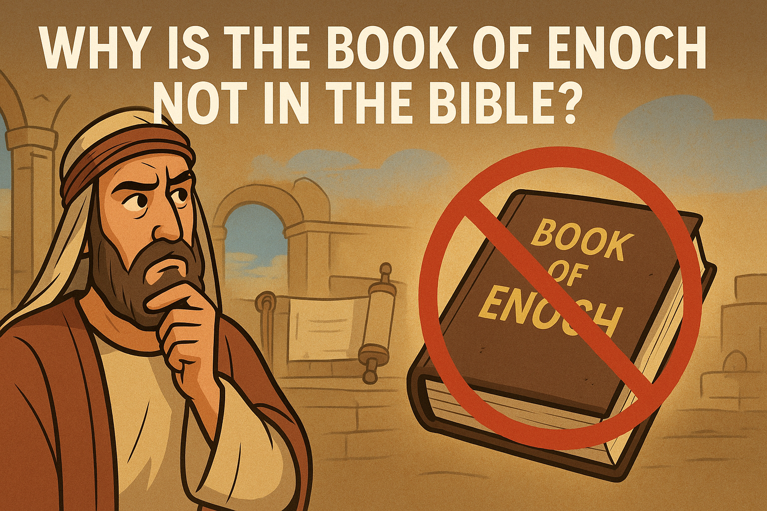 Cartoon illustration representing why is the book of enoch not in the bible