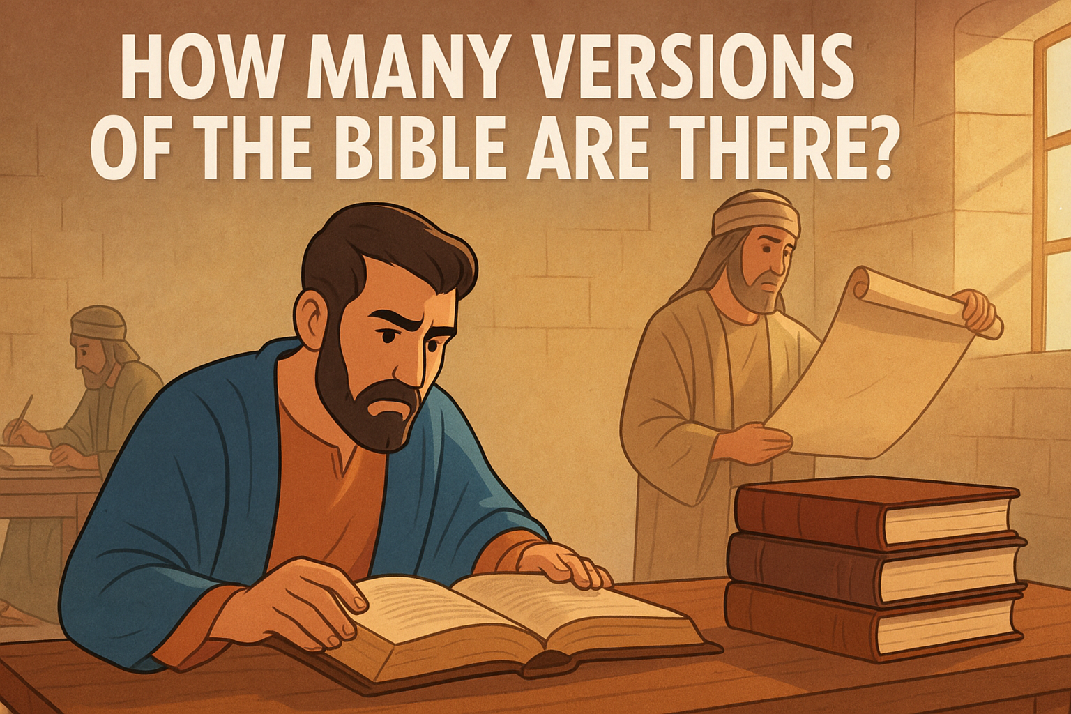 Cartoon illustration representing how many versions of the bible are there