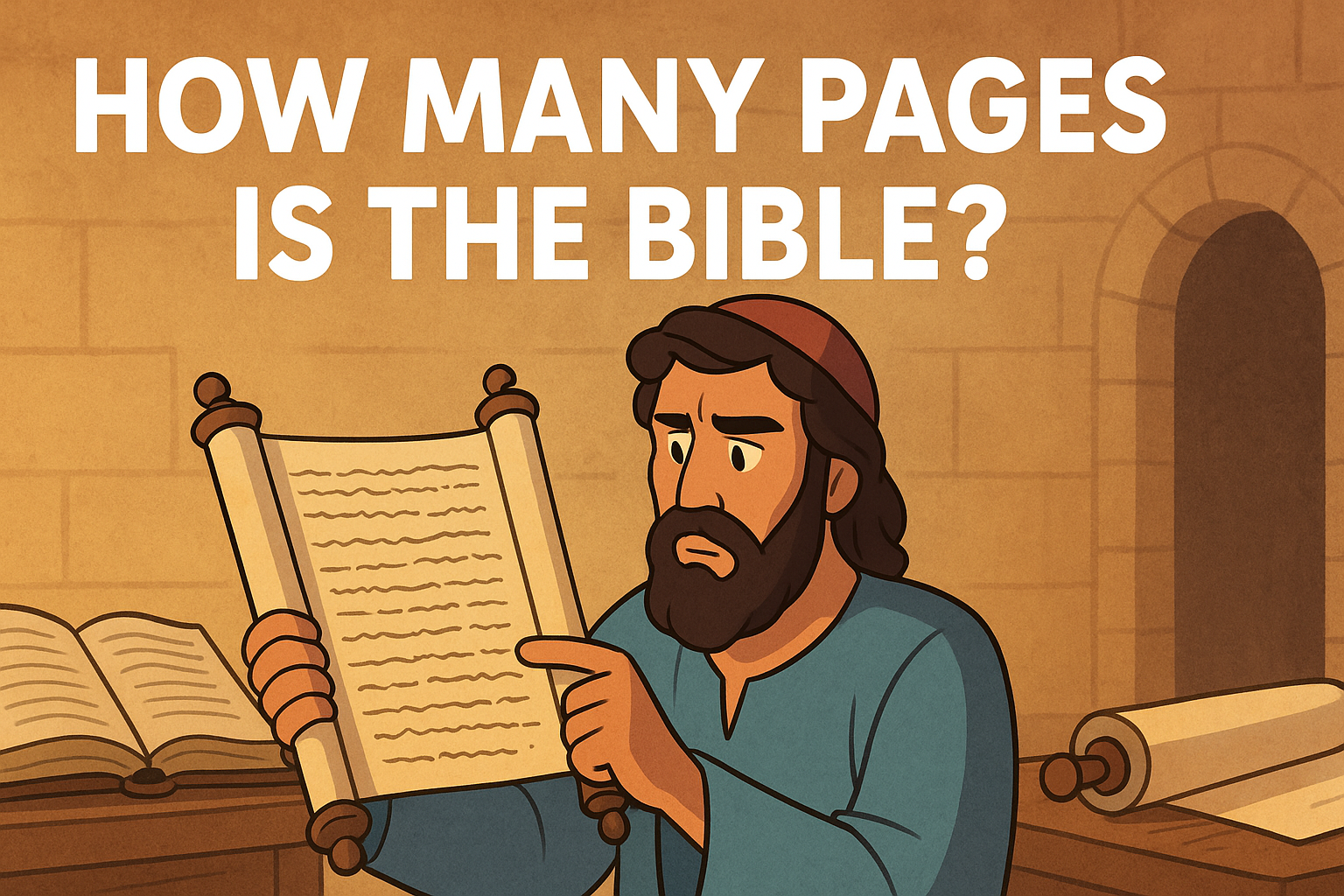 Cartoon illustration representing how many pages is the bible