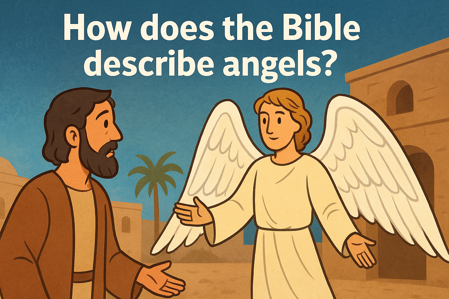 Cartoon illustration representing how does the bible describe angels