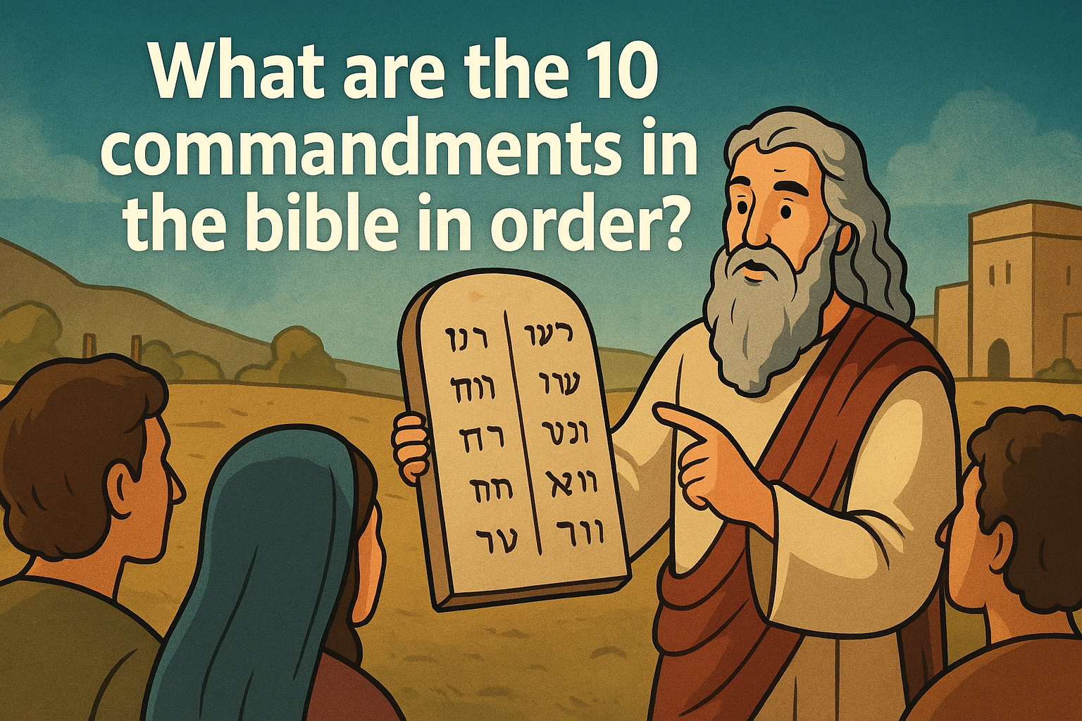 Cartoon illustration representing what are the 10 commandments in the bible in order