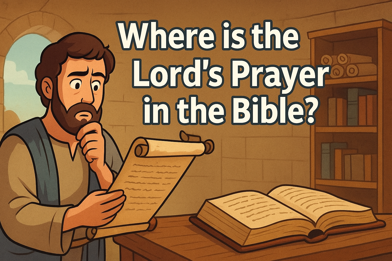 Cartoon illustration representing where is the lord's prayer in the bible