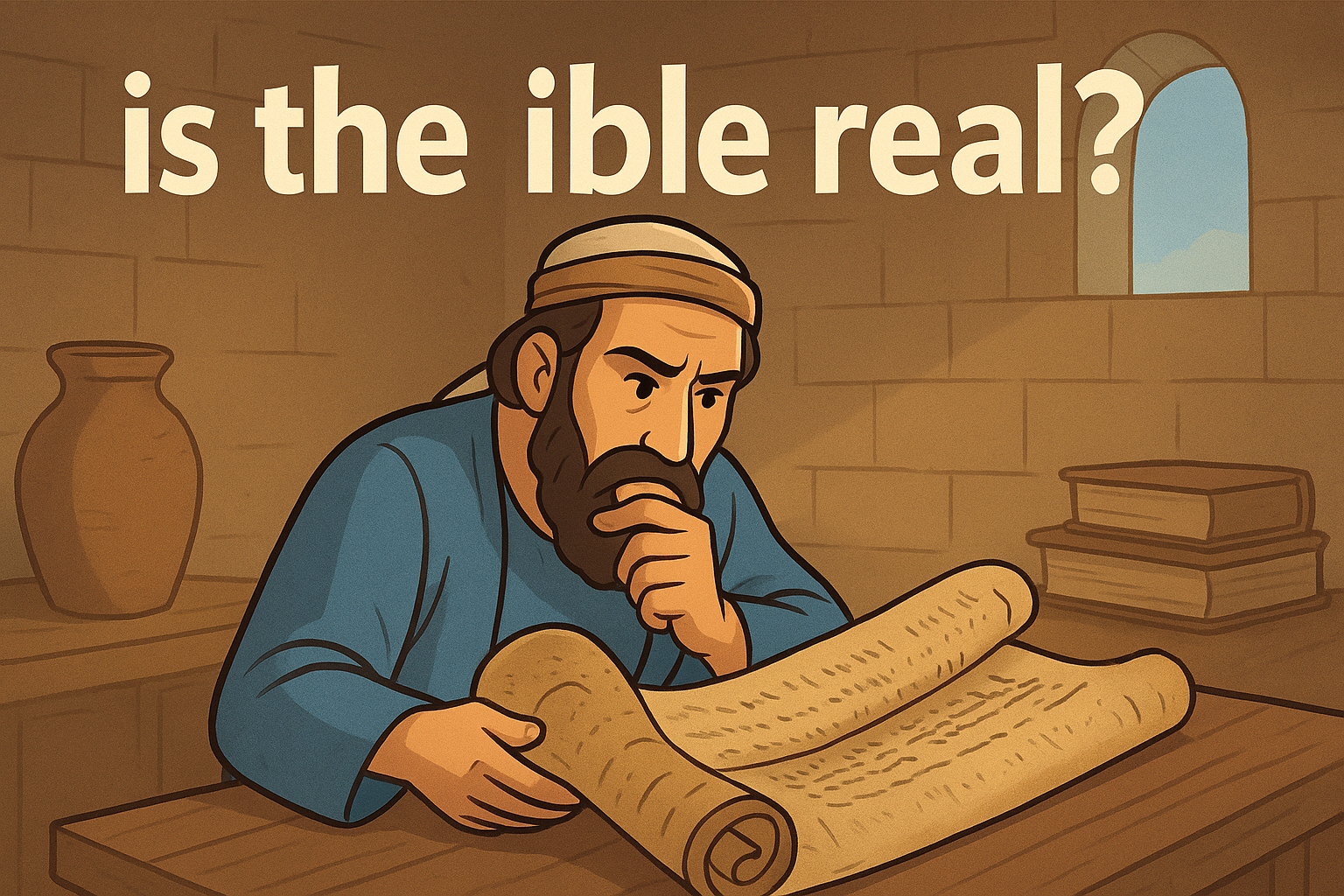 Cartoon illustration representing is the bible real