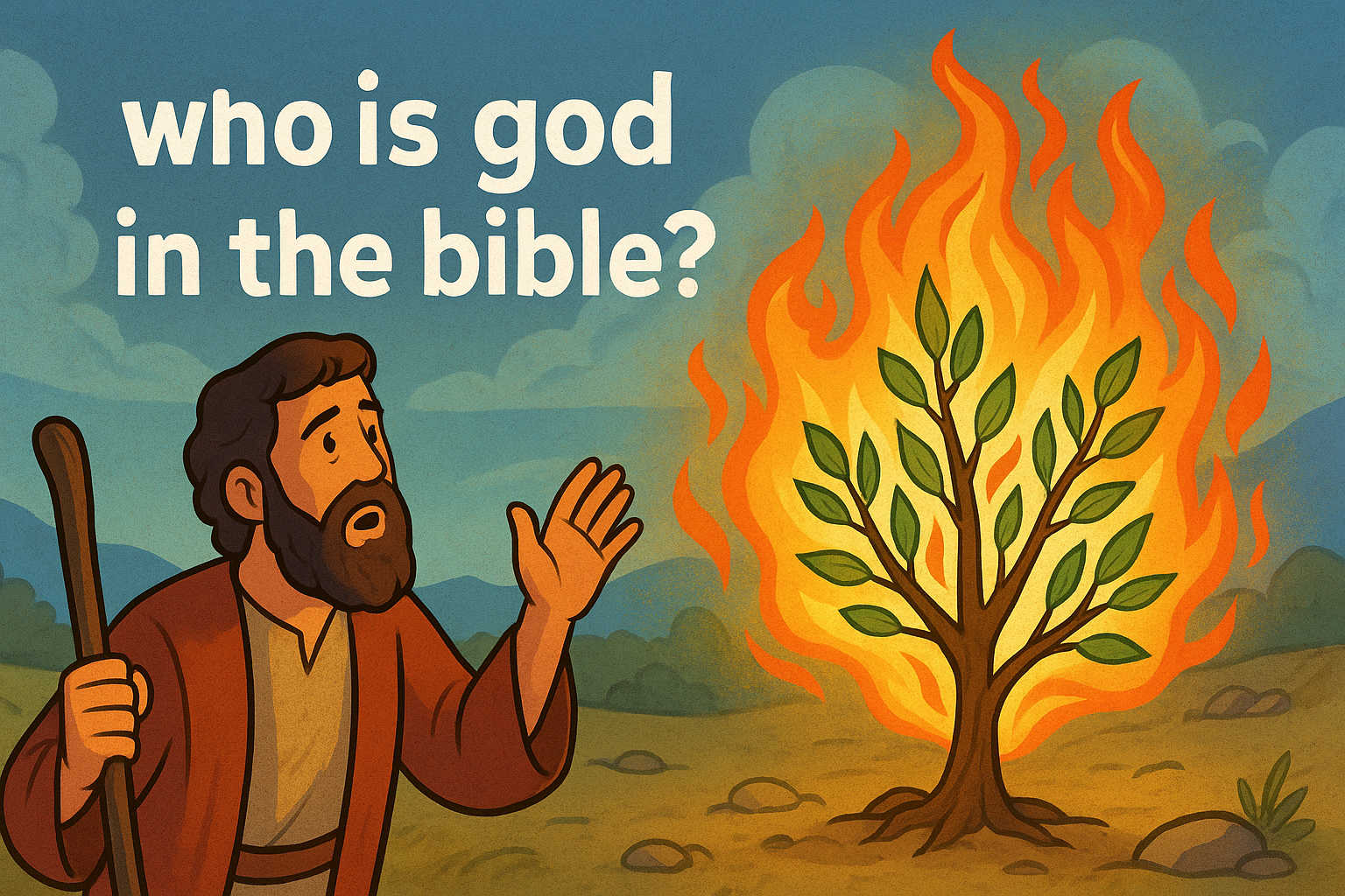Cartoon illustration representing who is god in the bible