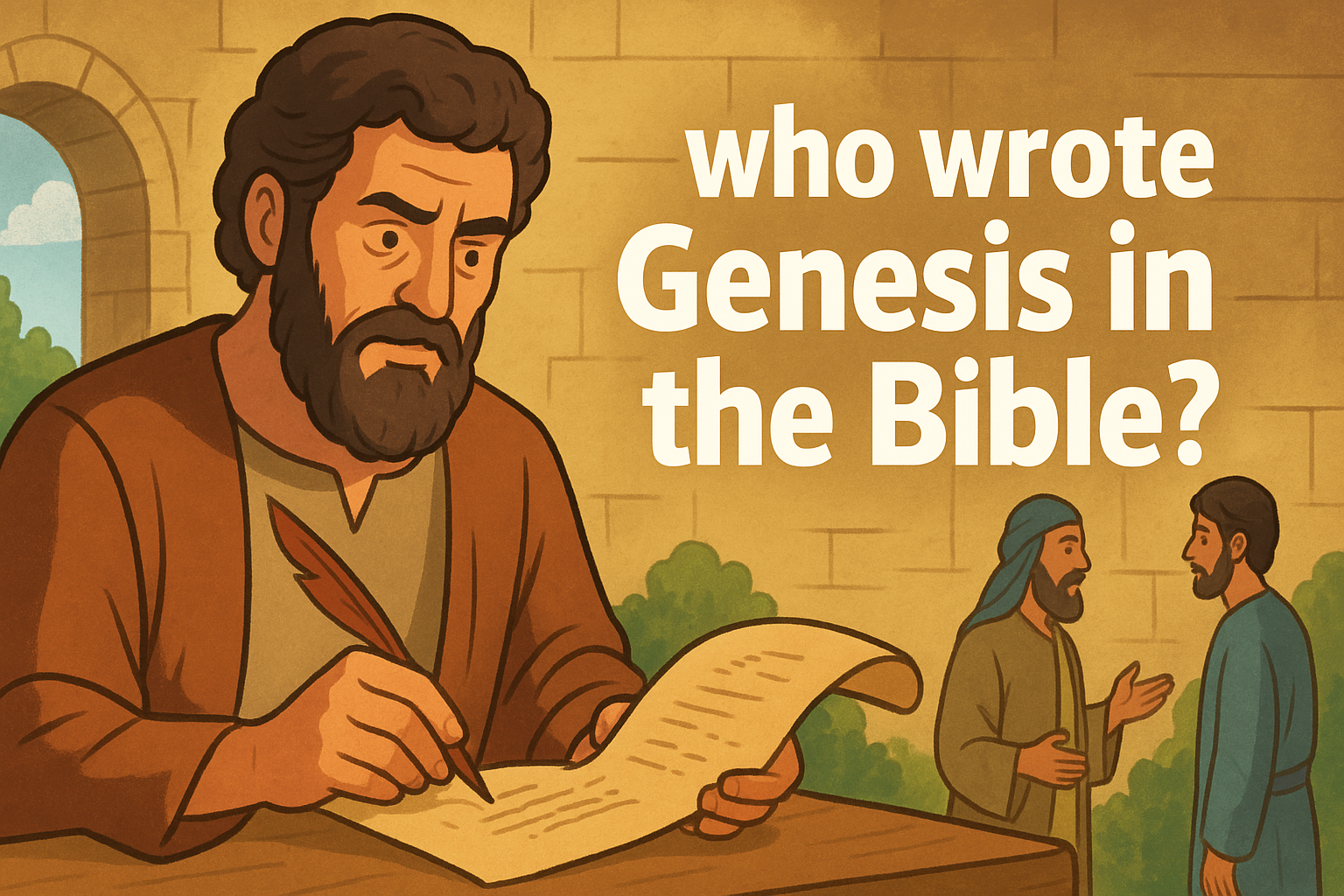 Cartoon illustration representing who wrote genesis in the bible