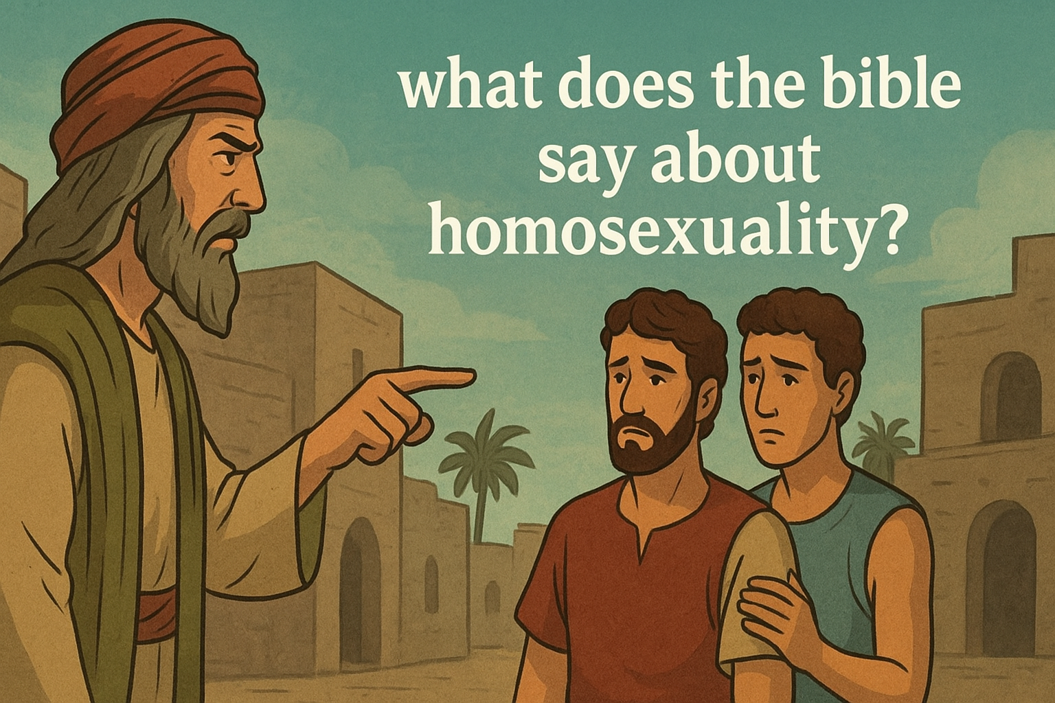 Cartoon illustration representing what does the bible say about homosexuality