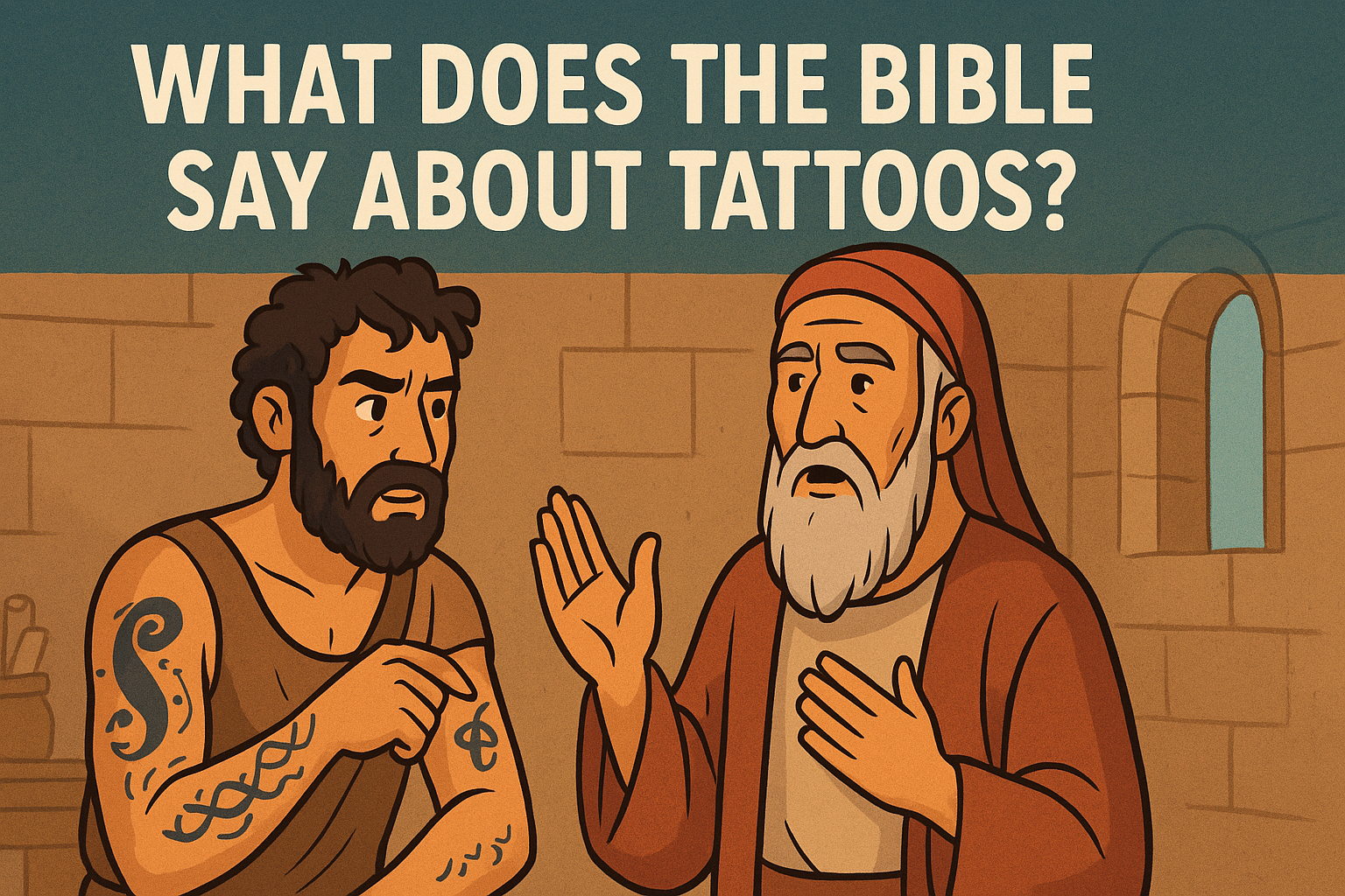 Cartoon illustration representing what does the bible say about tattoos
