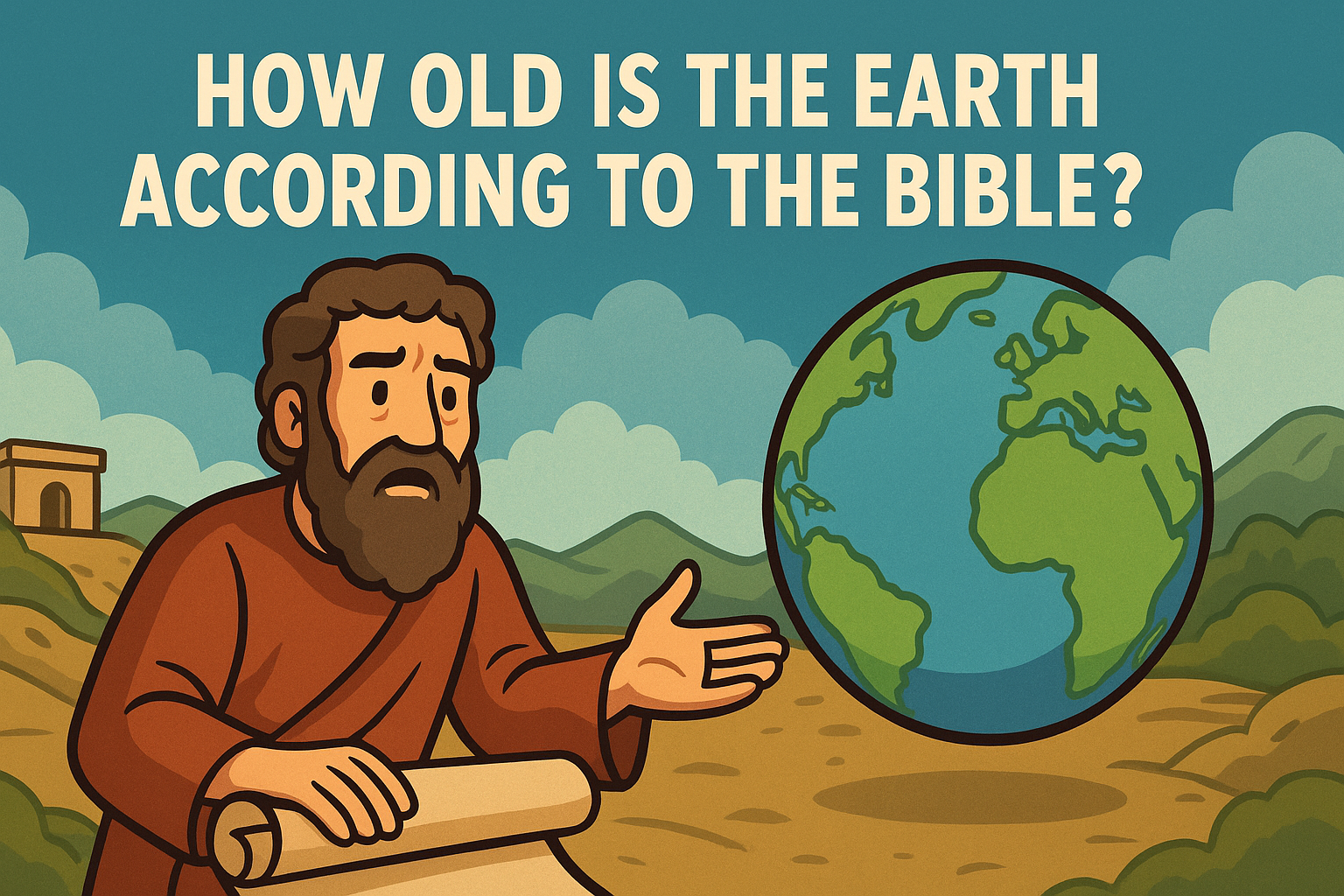 Cartoon illustration representing how old is the earth according to the bible